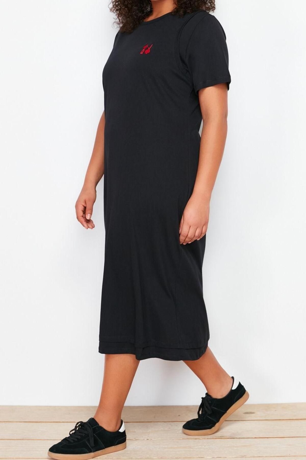Moda Fit Casual Günlük Süprem Örme Bisiklet Yaka Kısa Kol T-Shirt Elbise Midi Boy Büyük Beden Elbise
