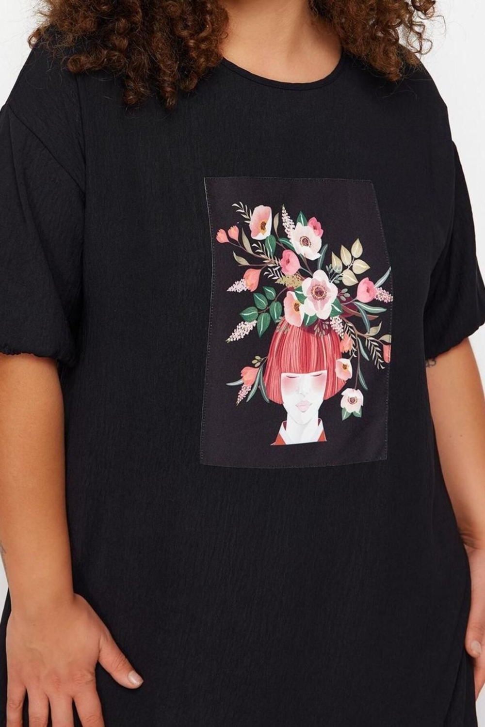 Moda Rahat Casual Günlük Queen Crep Dokuma Bisiklet Yaka Kısa Kol Smock Midi Boy Büyük Beden Elbise