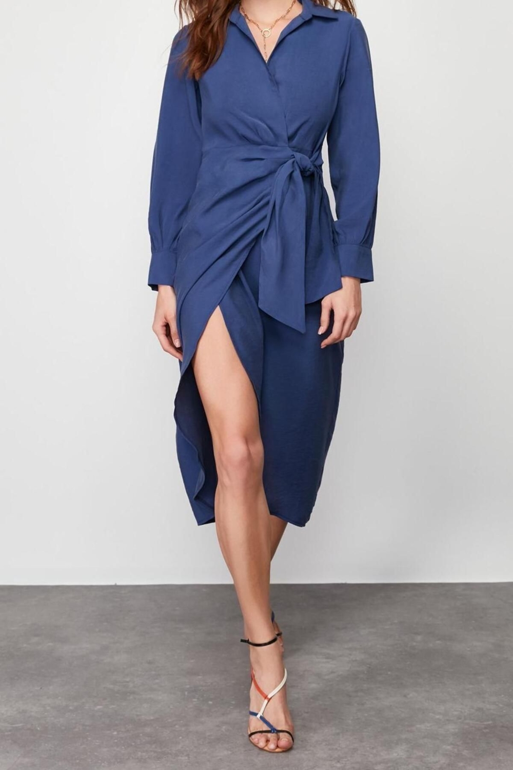 Moda Kruvaze Casual Günlük Modal Kumaş Dokuma Kruvaze Uzun Kol Kruvaze Midi Boy Elbise
