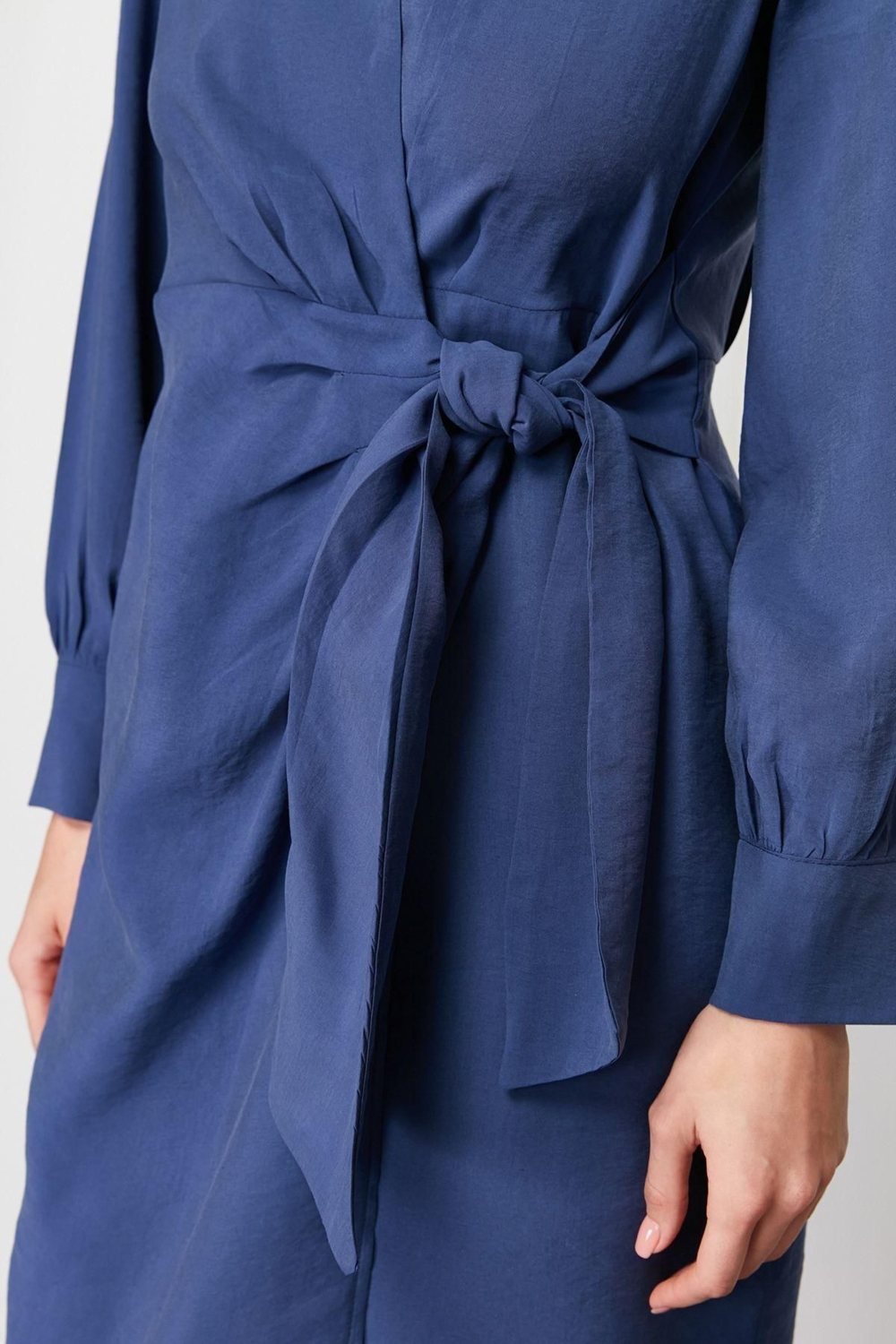 Moda Kruvaze Casual Günlük Modal Kumaş Dokuma Kruvaze Uzun Kol Kruvaze Midi Boy Elbise