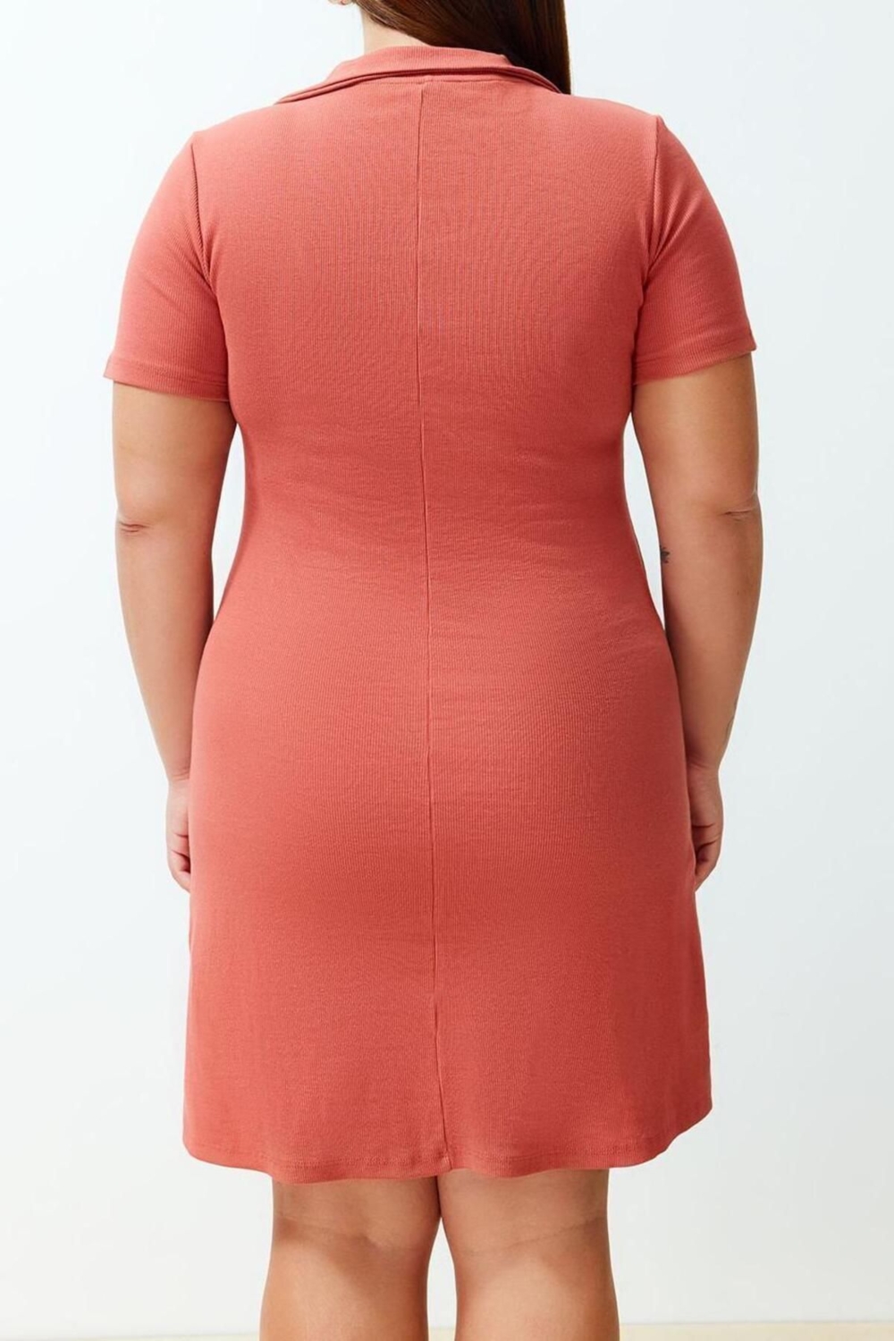 Moda Slim Casual Günlük Kaşkorse Örme Polo Yaka Kısa Kol A-Line Midi Boy Büyük Beden Elbise