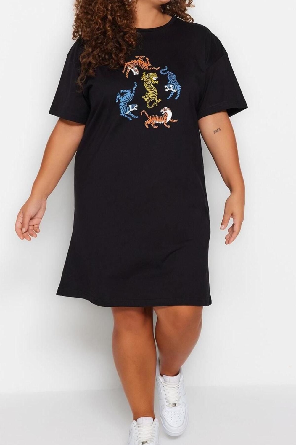Moda Rahat Günlük Süprem Örme Bisiklet Yaka Kısa Kol T-Shirt Elbise Mini Boy Büyük Beden Elbise