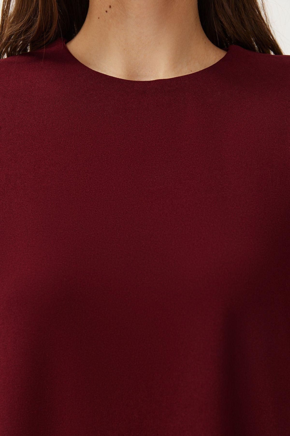 Moda Rahat Casual Günlük Krep Örme Bisiklet Yaka Uzun Kol Straight Uzun Boy Tesettür Elbise