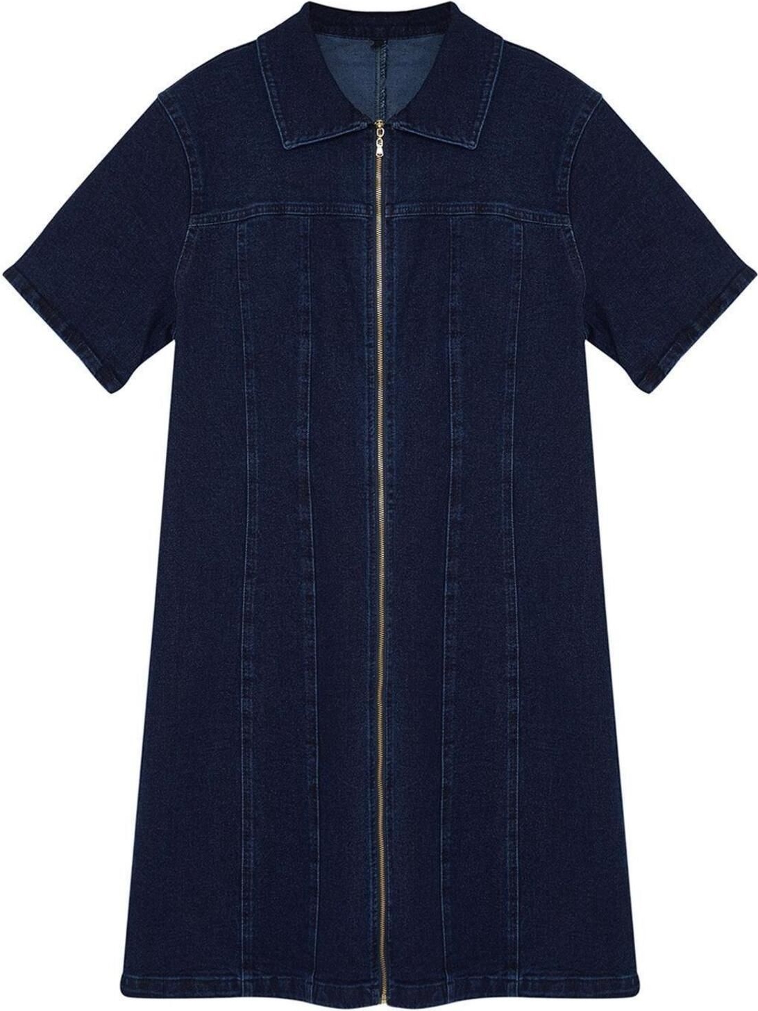 Moda Fit Casual Günlük Comfort Denim Gömlek Yaka Kısa Kol Bodycone Mini Boy Büyük Beden Elbise