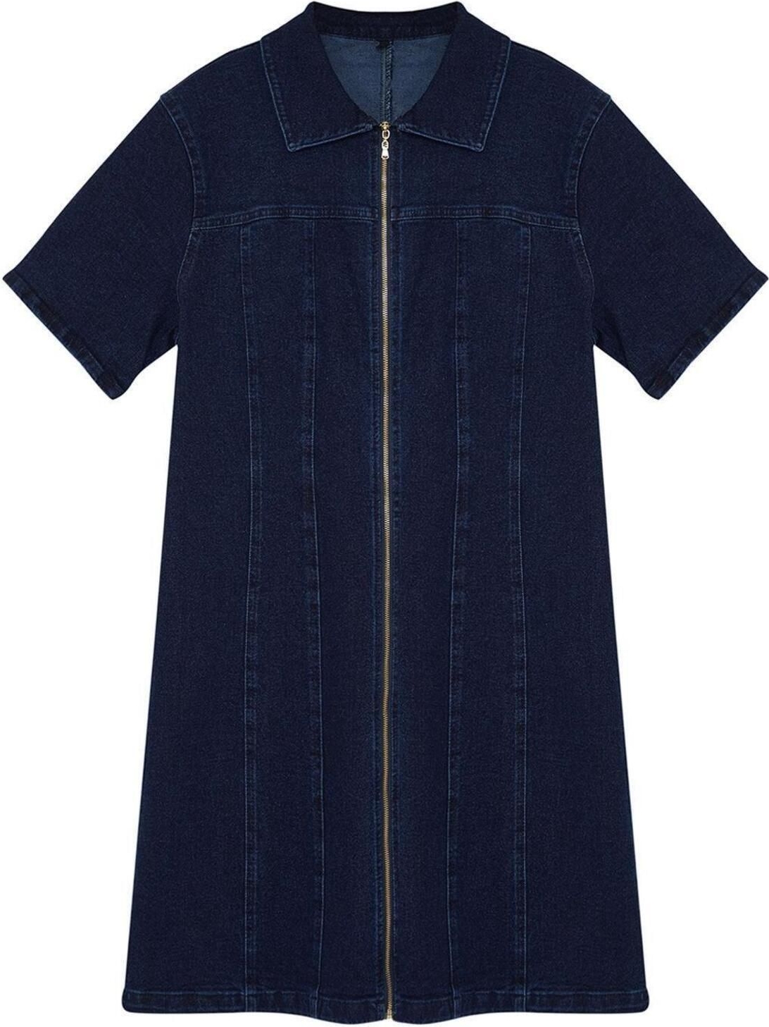 Moda Fit Casual Günlük Comfort Denim Gömlek Yaka Kısa Kol Bodycone Mini Boy Büyük Beden Elbise