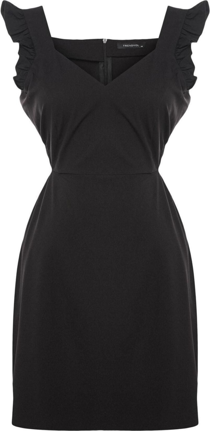 Moda Fit Gündüz Gece Krep Dokuma V Yaka Askılı Kol A-Line Mini Boy Büyük Beden Elbise