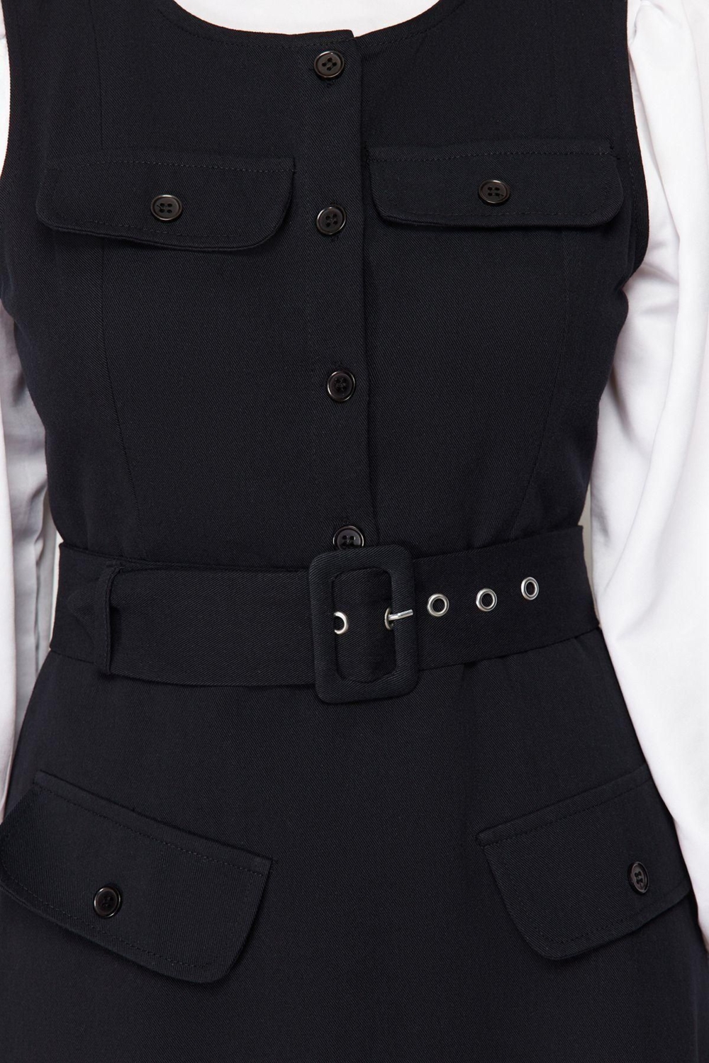 Moda Regular Casual Günlük Gabardin Dokuma U Yaka Kolsuz Kol Jile Maxi Boy Tesettür Elbise