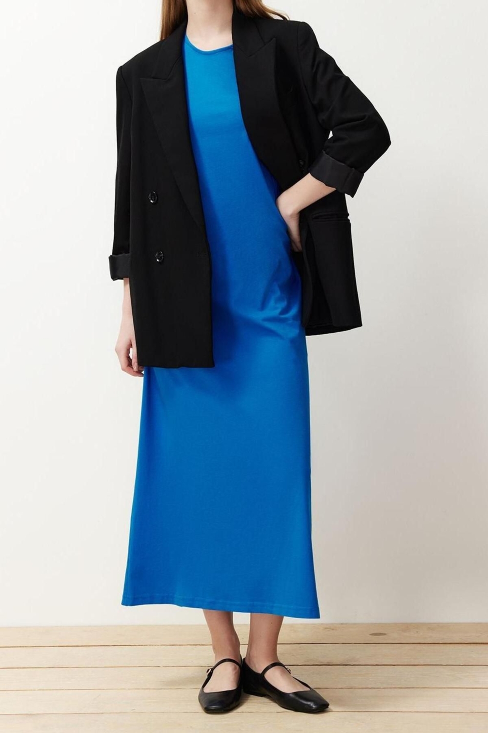 Moda Regular Casual Günlük Süprem Örme Bisiklet Yaka Kolsuz Kol Basic Maxi Boy Tesettür Elbise