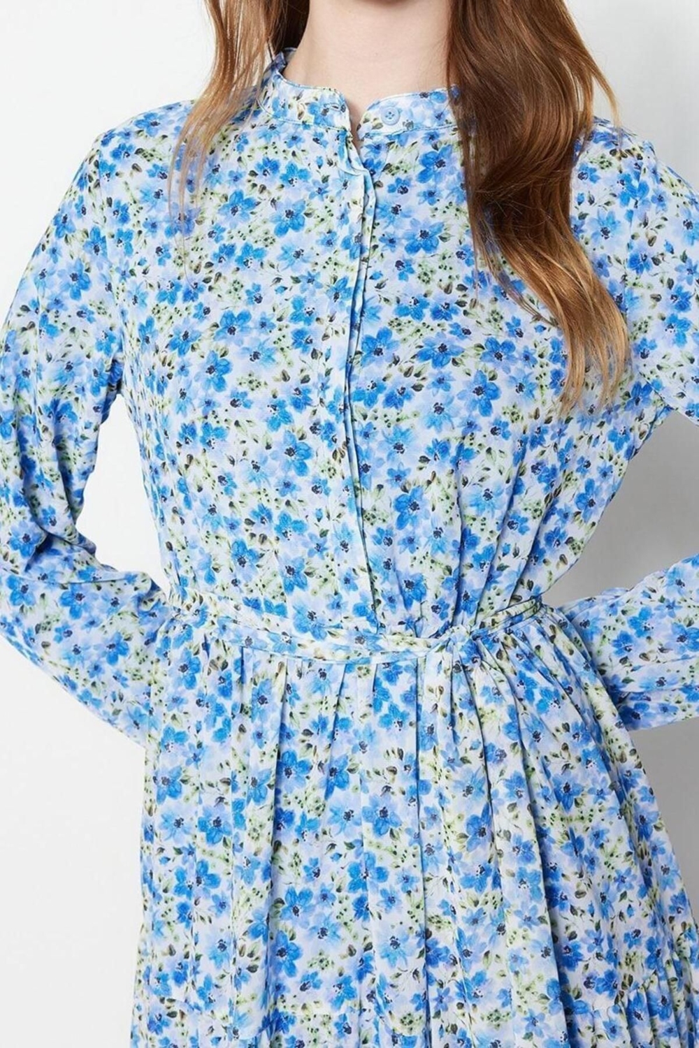 Moda Rahat Casual Günlük Şifon Dokuma Dik Yaka Uzun Kol Basic Maxi Boy Tesettür Elbise