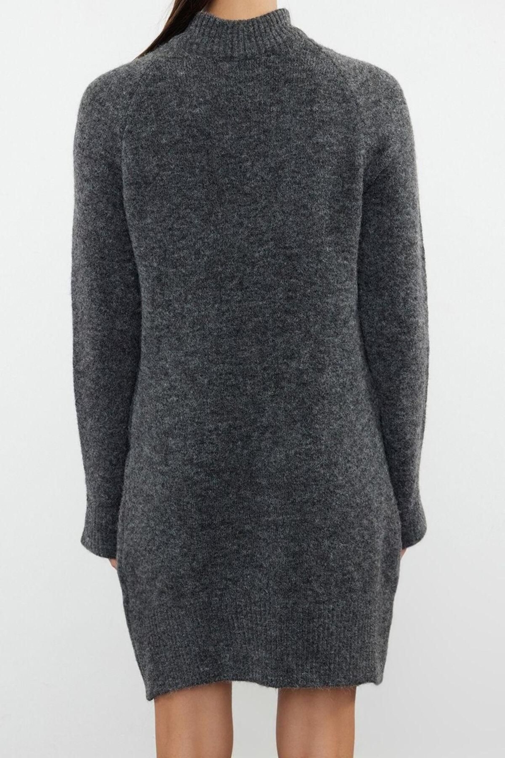 Moda Regular Casual Günlük Tek Plaka Triko Dik Yaka Uzun Kol Shift Mini Boy Elbise