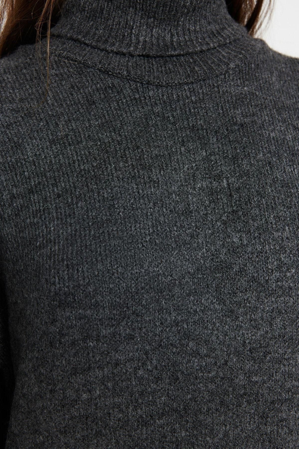 Moda Regular Casual Günlük Tek Plaka Triko Balıkçı Yaka Uzun Kol Shift Midi Boy Elbise
