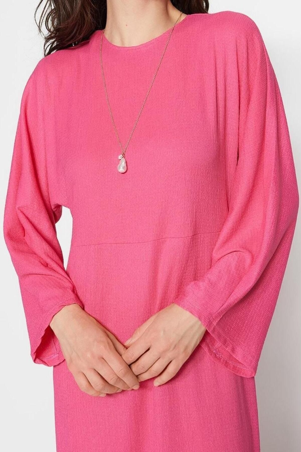 Moda Regular Casual Günlük Bürümcük Örme Bisiklet Yaka Uzun Kol Skater Maxi Boy Tesettür Elbise