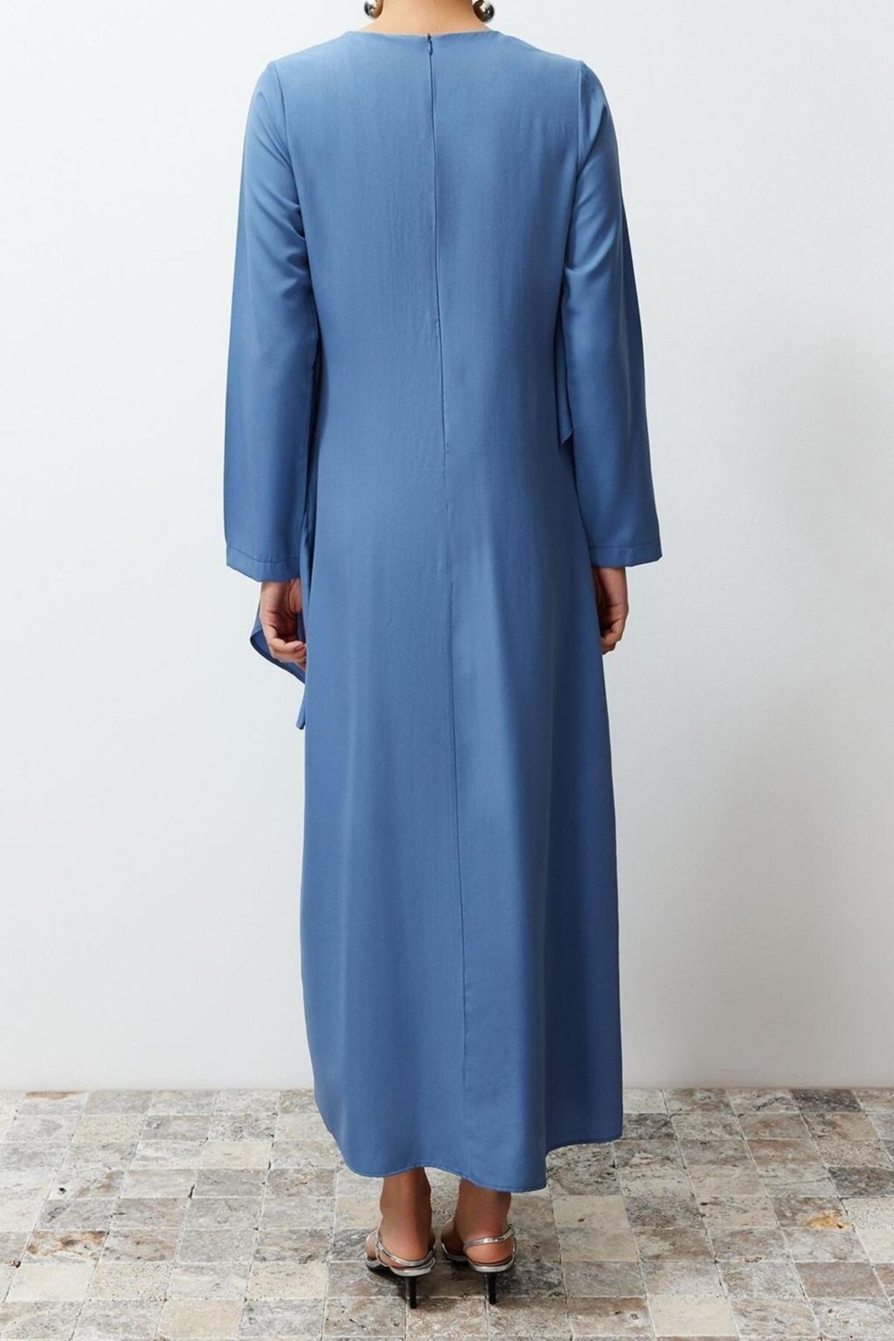 Moda Regular Casual Günlük Terryviskon Dokuma Bisiklet Yaka Uzun Kol Basic Maxi Boy Tesettür Elbise