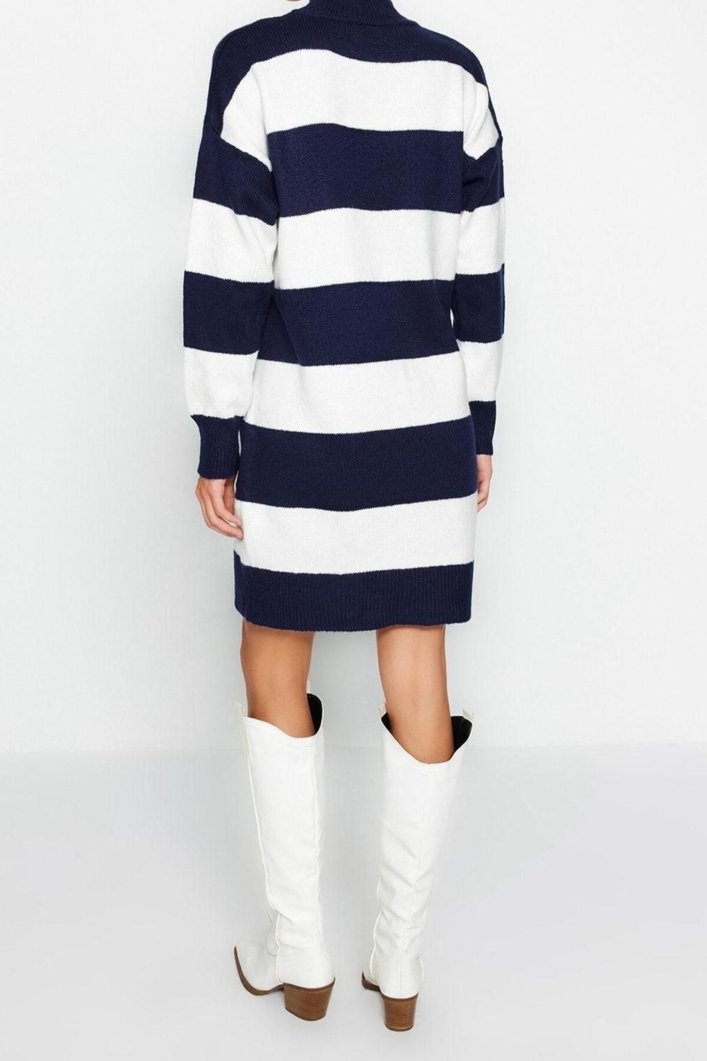 Moda Oversize Casual Günlük Bürümcük Triko Dik Yaka Uzun Kol Kazak Elbise Mini Boy Elbise