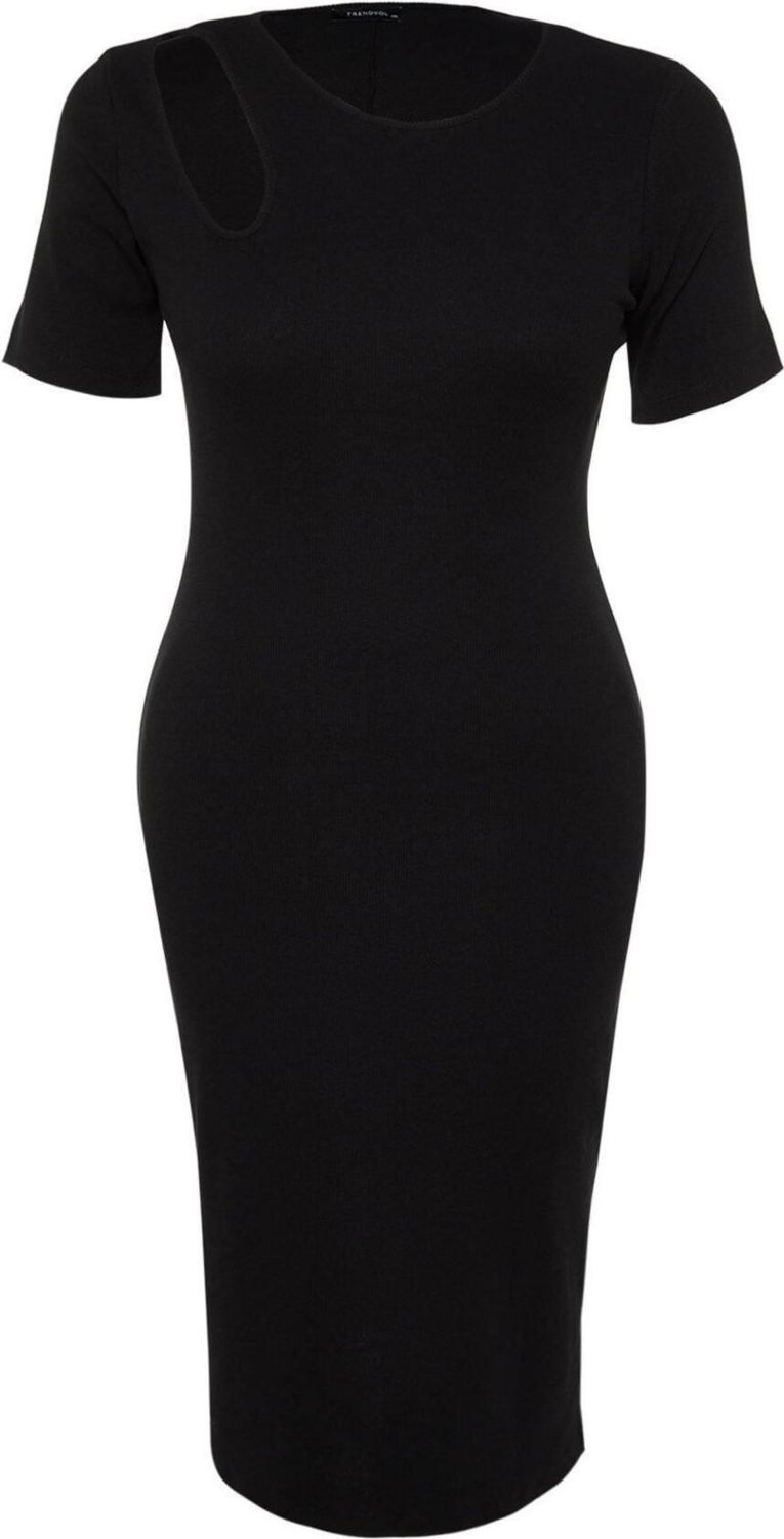 Moda Fit Gündüz Gece Kaşkorse Örme Bisiklet Yaka Kısa Kol Bodycone Midi Boy Büyük Beden Elbise