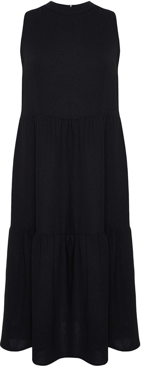 Moda Rahat Casual Günlük Aerobin Dokuma Bisiklet Yaka Kolsuz Kol Smock Maxi Boy Büyük Beden Elbise