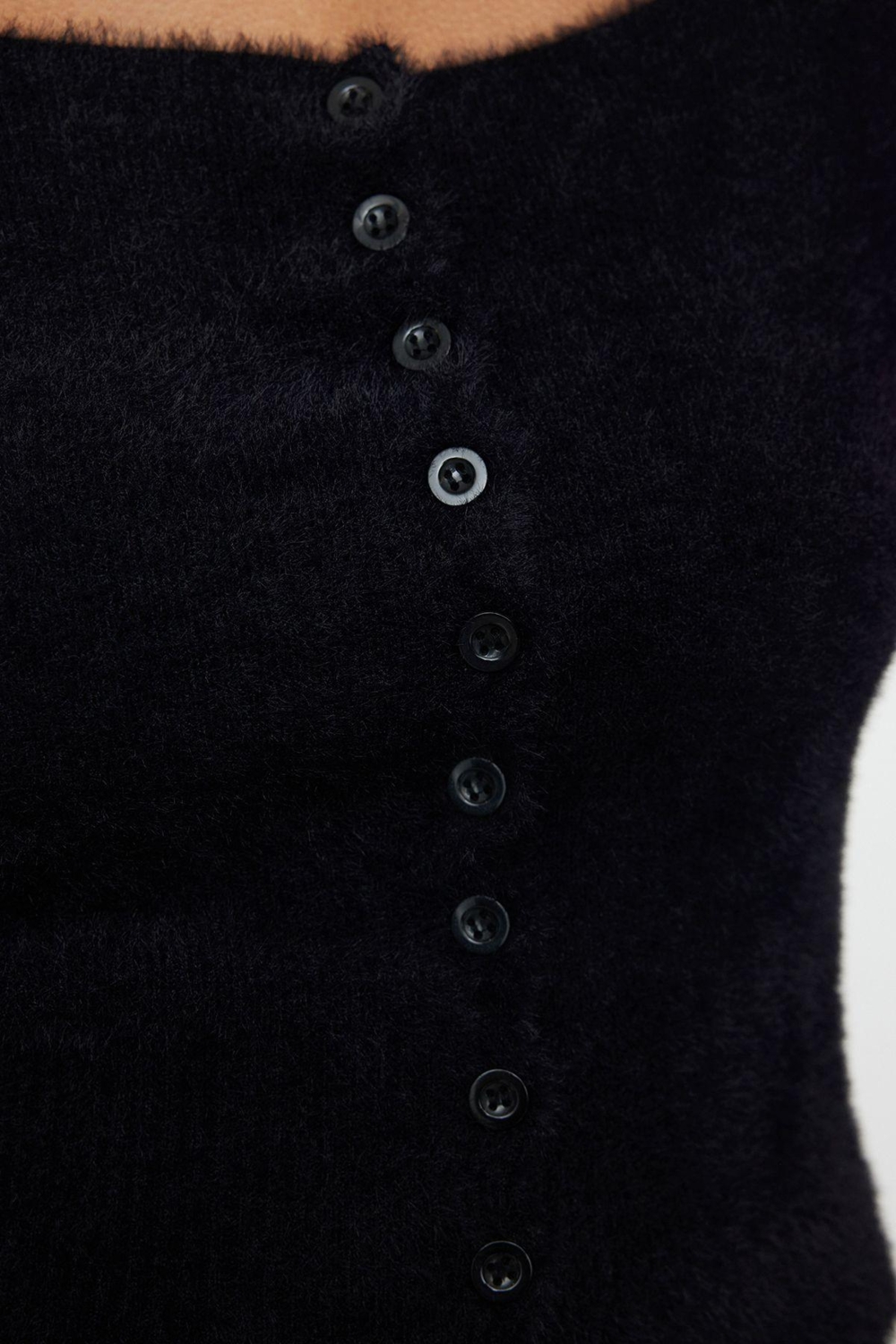 Kadın Modern Tarz Slim Kare Yaka Crop Triko Hırka