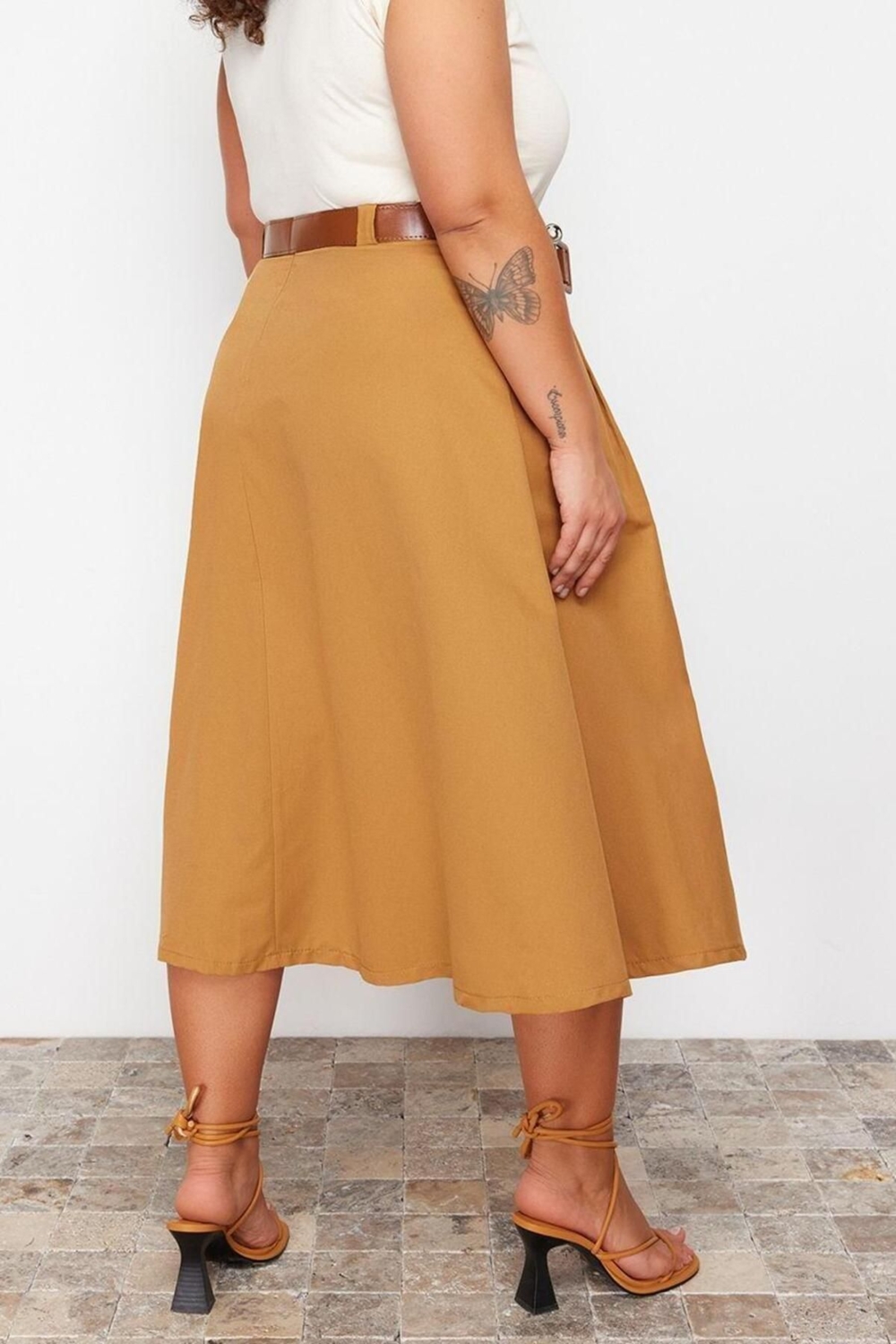 Moda Büyük Beden Regular Düz Desen Günlük Midi Boy Dokuma Büyük Beden Etek