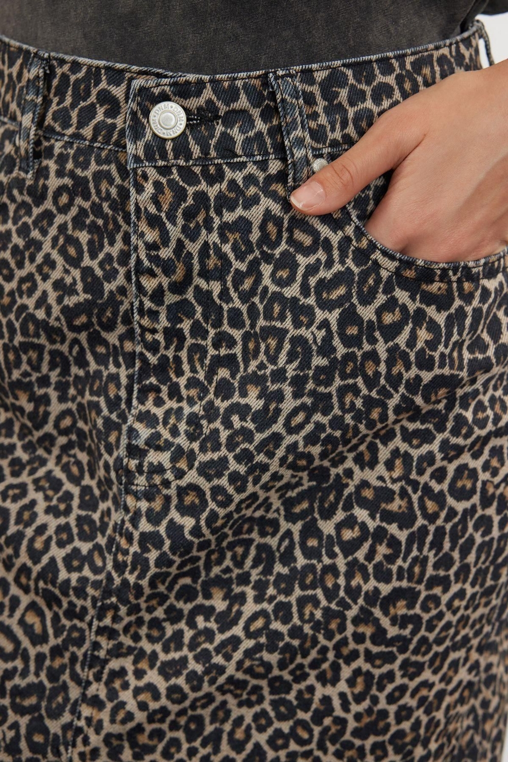 Moda Regular Animal Desen Günlük Midi Boy Leopar Desenli Maxi Denim Etek