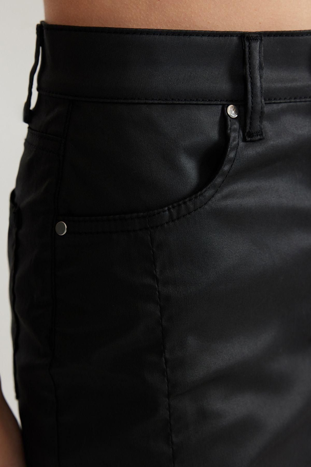 Moda Denim Düz Desen Günlük Mini Boy Kaplamalı Yırtmaçlı Yüksek Bel Mini Denim Etek