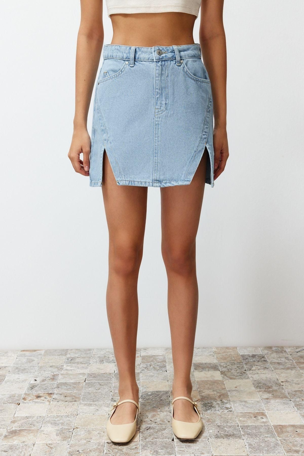 Kadın Denim Yırtmaçlı Mini Etek Pamuk Günlük Casual Kombinler Hafta Sonu Dayanıklı Malzeme