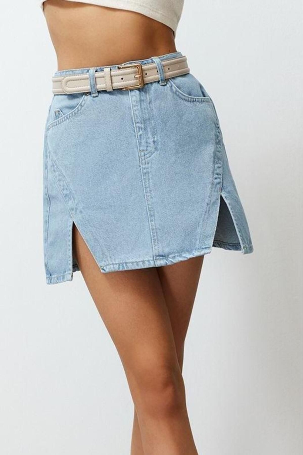 Kadın Denim Yırtmaçlı Mini Etek Pamuk Günlük Casual Kombinler Hafta Sonu Dayanıklı Malzeme