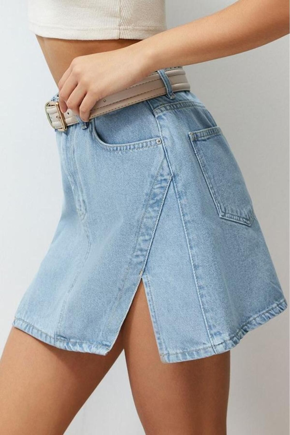 Kadın Denim Yırtmaçlı Mini Etek Pamuk Günlük Casual Kombinler Hafta Sonu Dayanıklı Malzeme