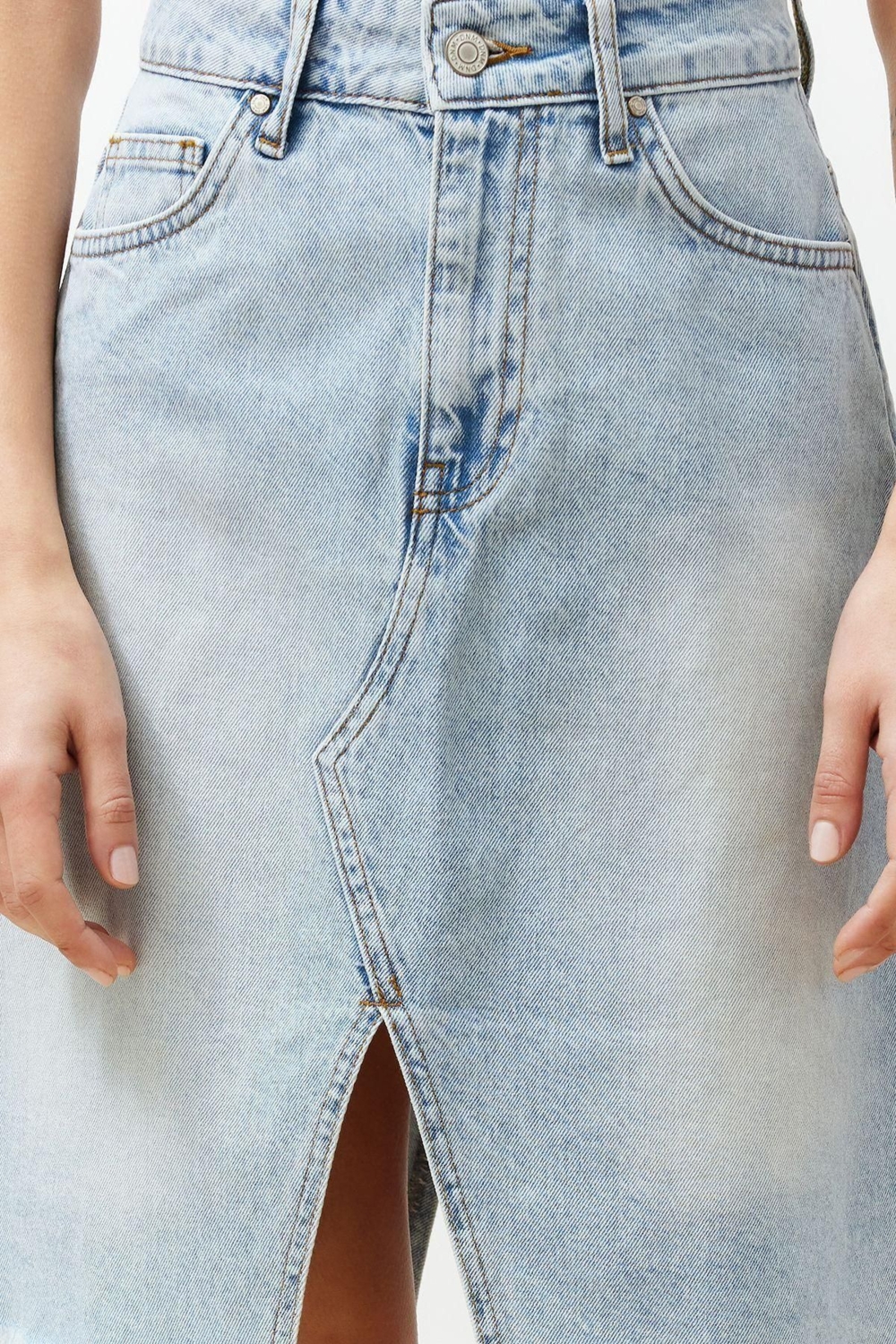 Moda Denim Düz Desen Gündüz Gece Mini Boy Dikiş Detaylı Denim Etek