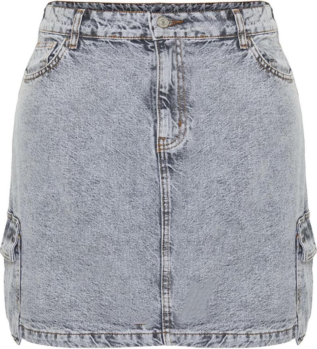 Moda Büyük Beden Regular Düz Desen Günlük Mini Boy Kargo Cepli Mini Denim Etek