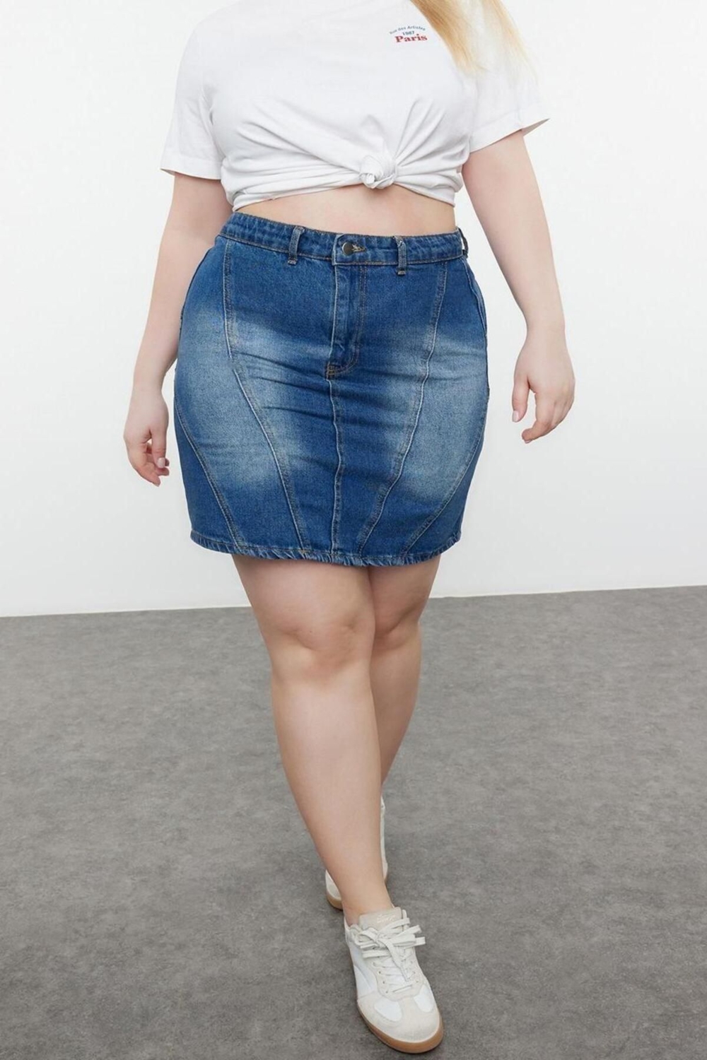 Moda Büyük Beden Regular Düz Desen Günlük Mini Boy Denim Büyük Beden Etek