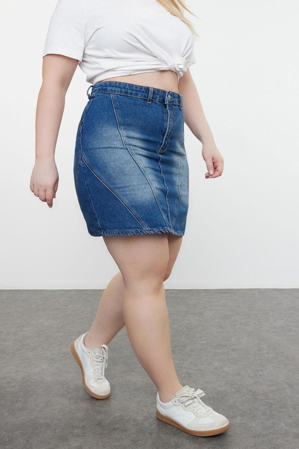 Moda Büyük Beden Regular Düz Desen Günlük Mini Boy Denim Büyük Beden Etek