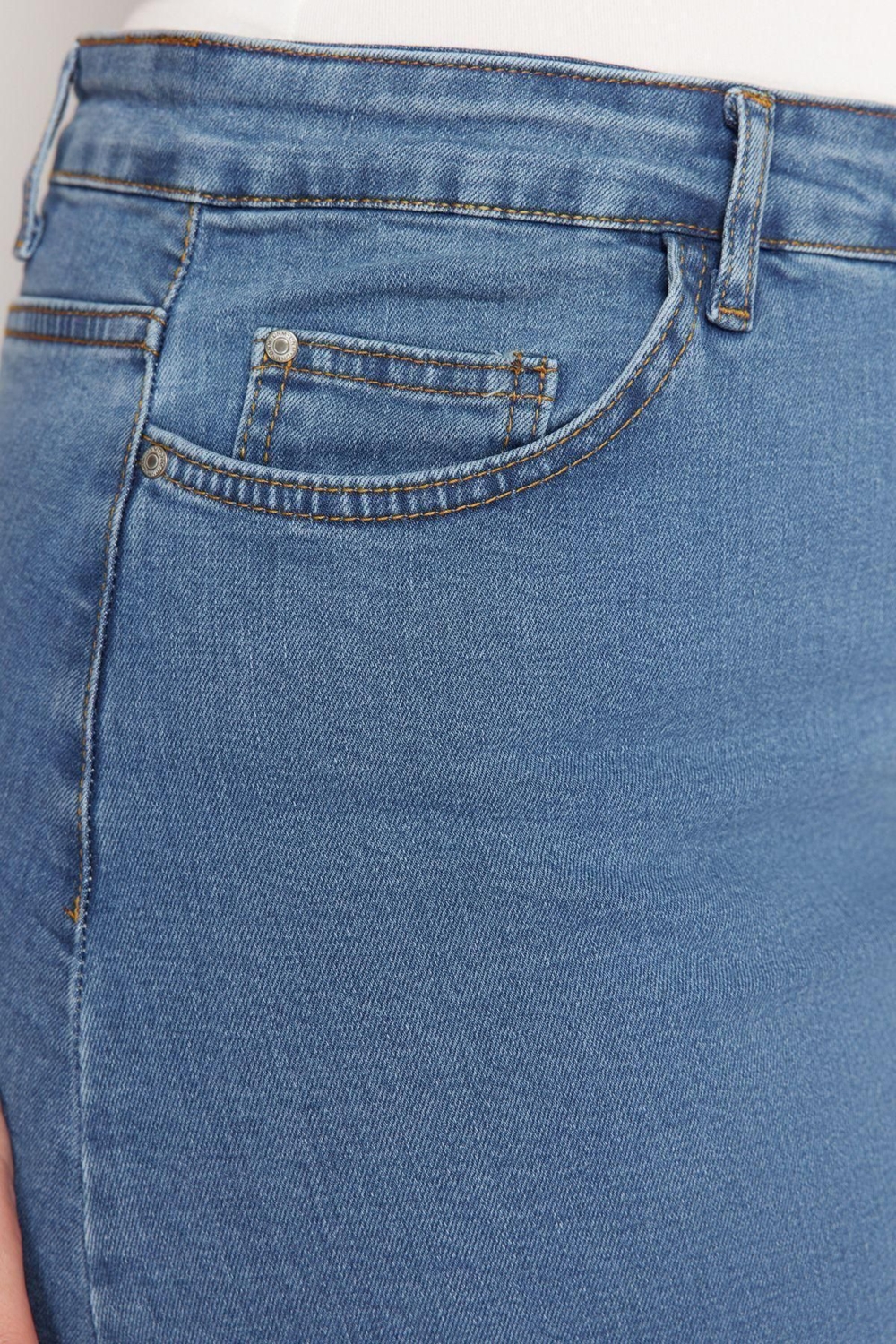 Moda Büyük Beden Regular Düz Desen Günlük Midi Boy Renk Bloklu Denim Etek