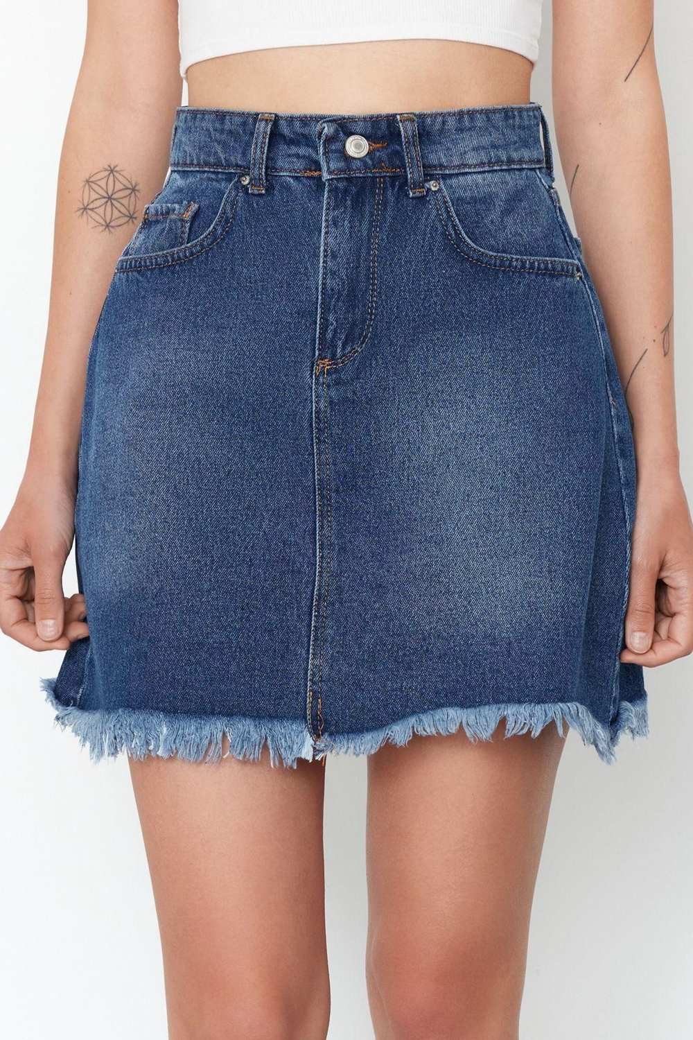 Moda Denim Düz Desen Günlük Mini Boy Denim Etek