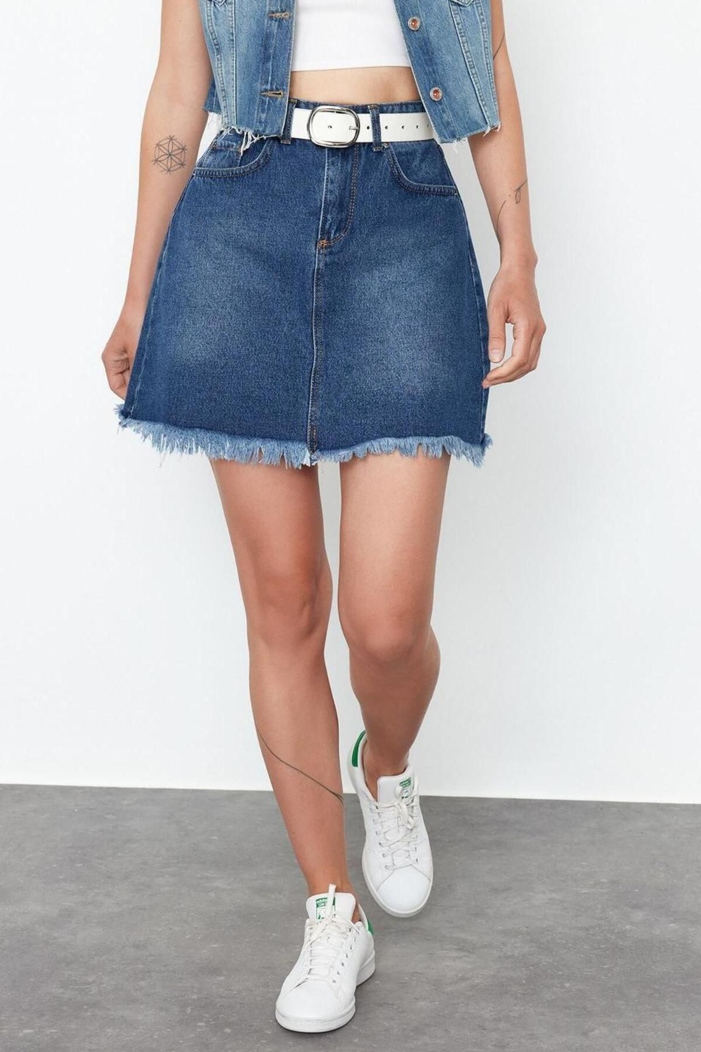 Moda Denim Düz Desen Günlük Mini Boy Denim Etek