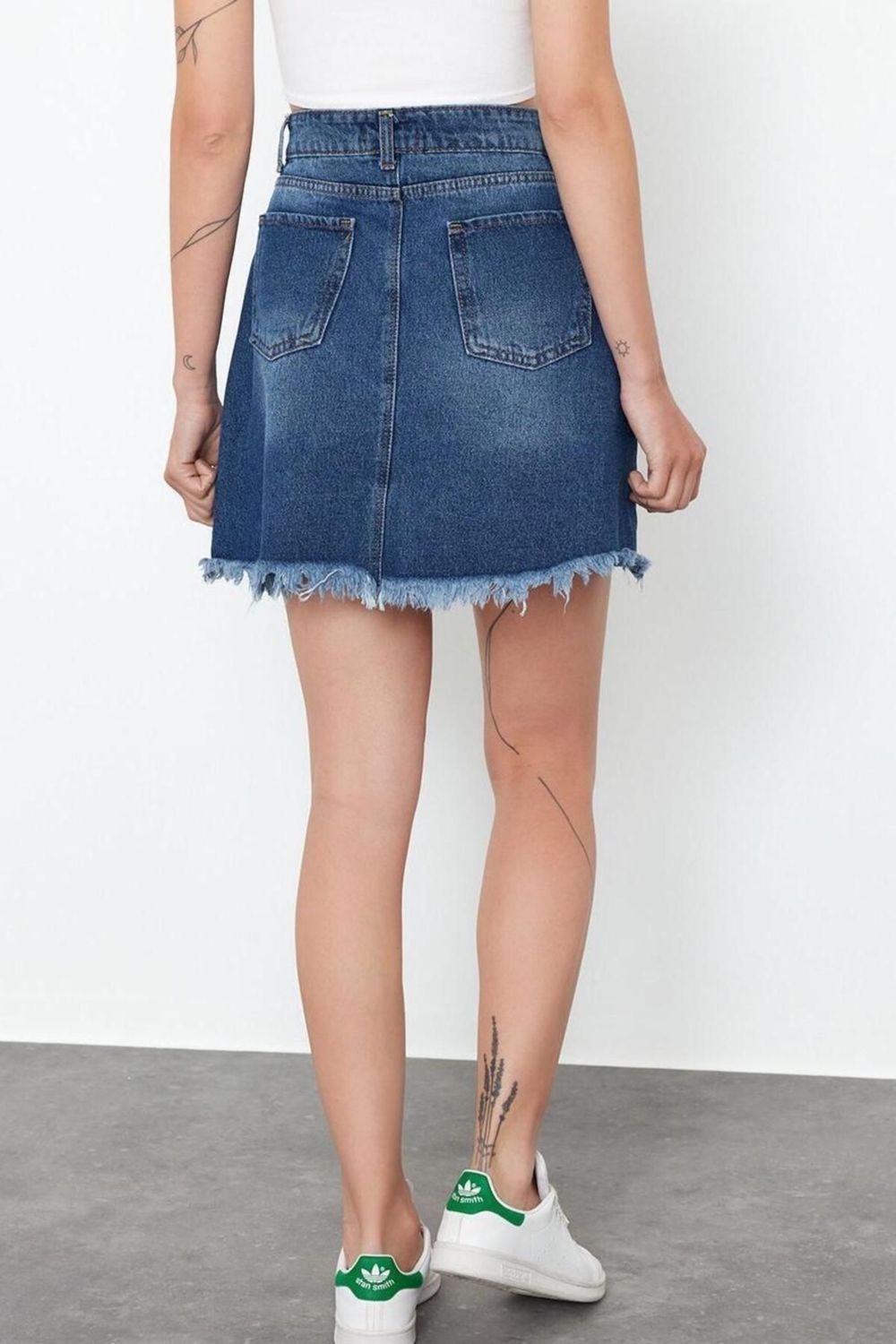 Moda Denim Düz Desen Günlük Mini Boy Denim Etek