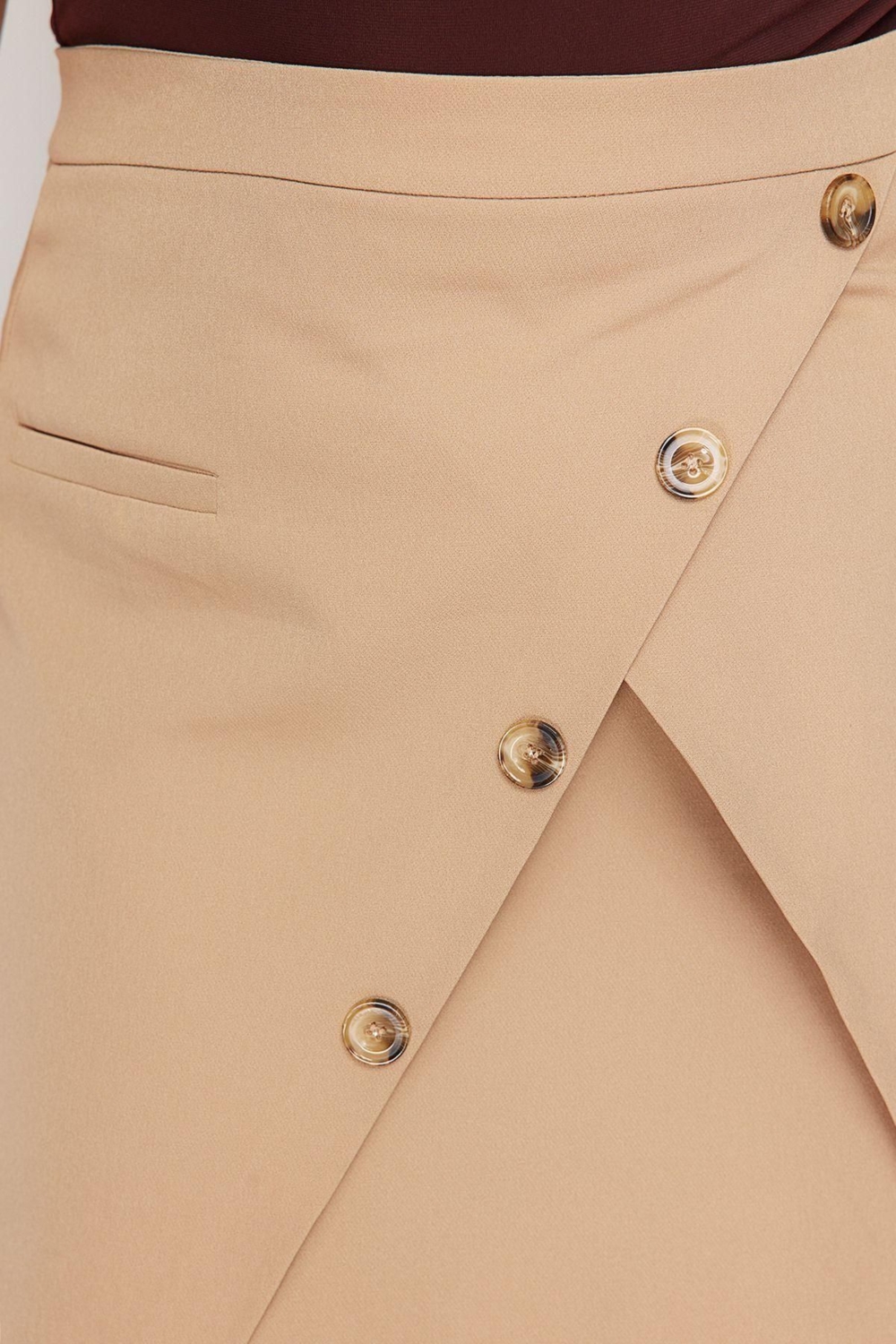 Moda Büyük Beden Regular Düz Desen Günlük Mini Boy Kruvaze Düğme Detaylı Dokuma Etek