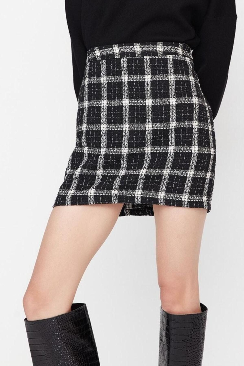 Moda Kalem Ekose Desen Günlük Mini Boy Ekose Desenli Mini Dokuma Etek