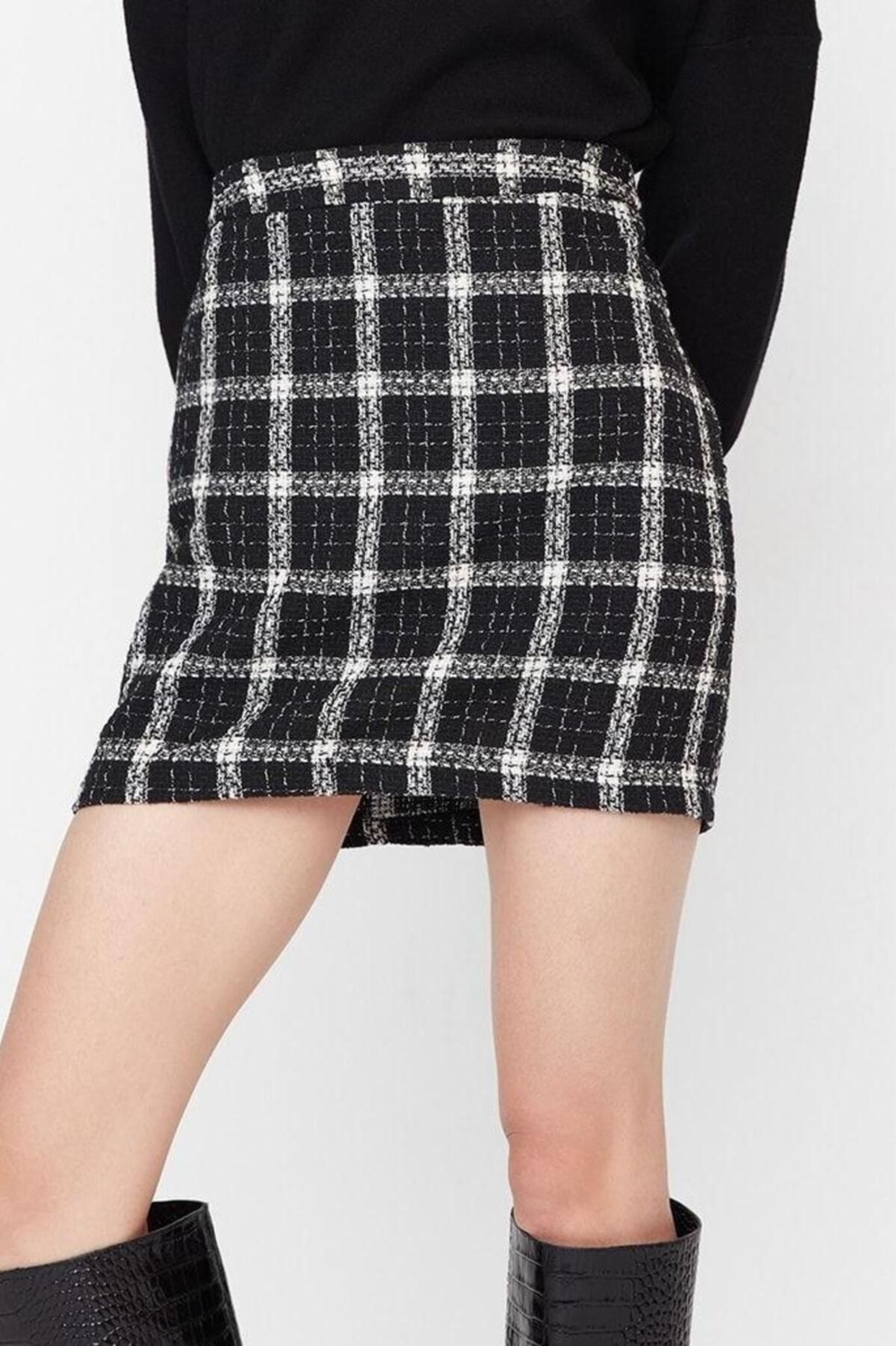 Moda Kalem Ekose Desen Günlük Mini Boy Ekose Desenli Mini Dokuma Etek