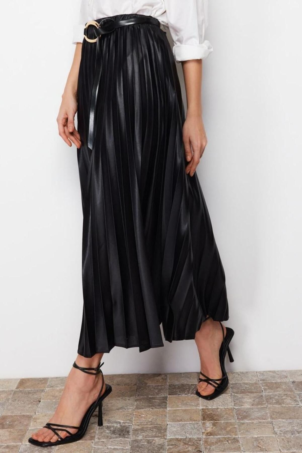 Moda Tesettür Regular Düz Desen Günlük Uzun Boy Pilili Dokuma Etek