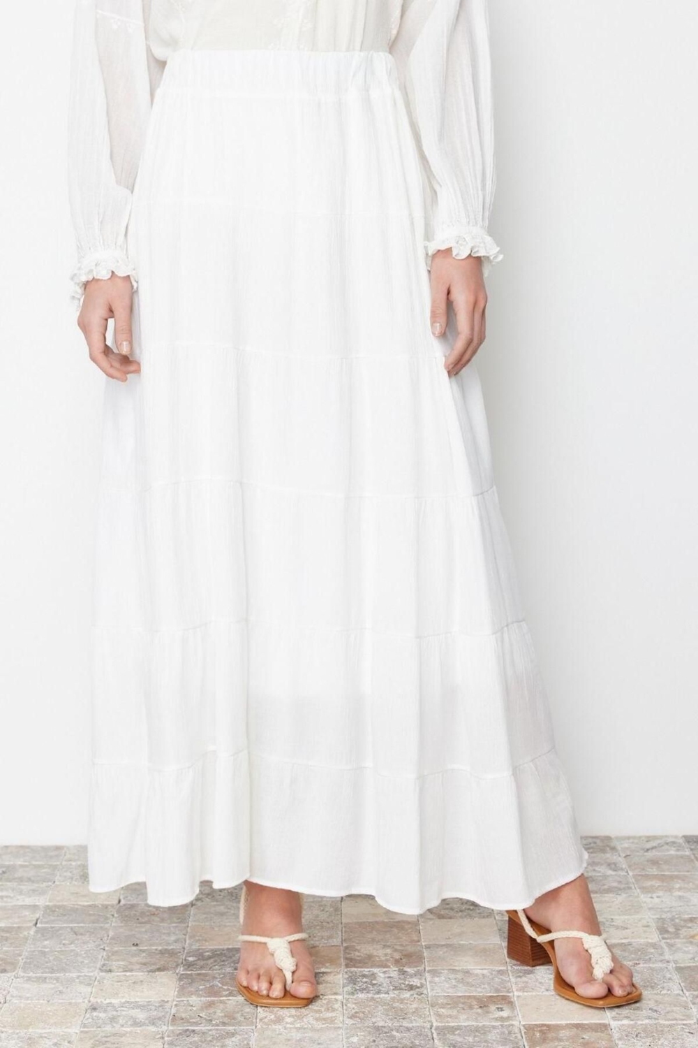 Moda Tesettür Regular Düz Desen Günlük Maxi Boy Basic Astarlı Dokuma Etek