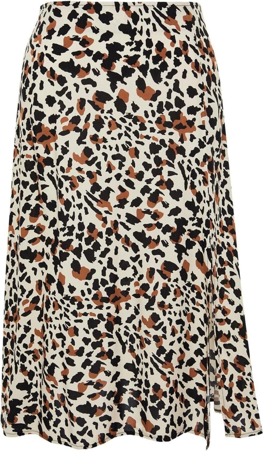 Moda Büyük Beden Regular Animal Desen Günlük Midi Boy Yırtmaçlı Dokuma Etek