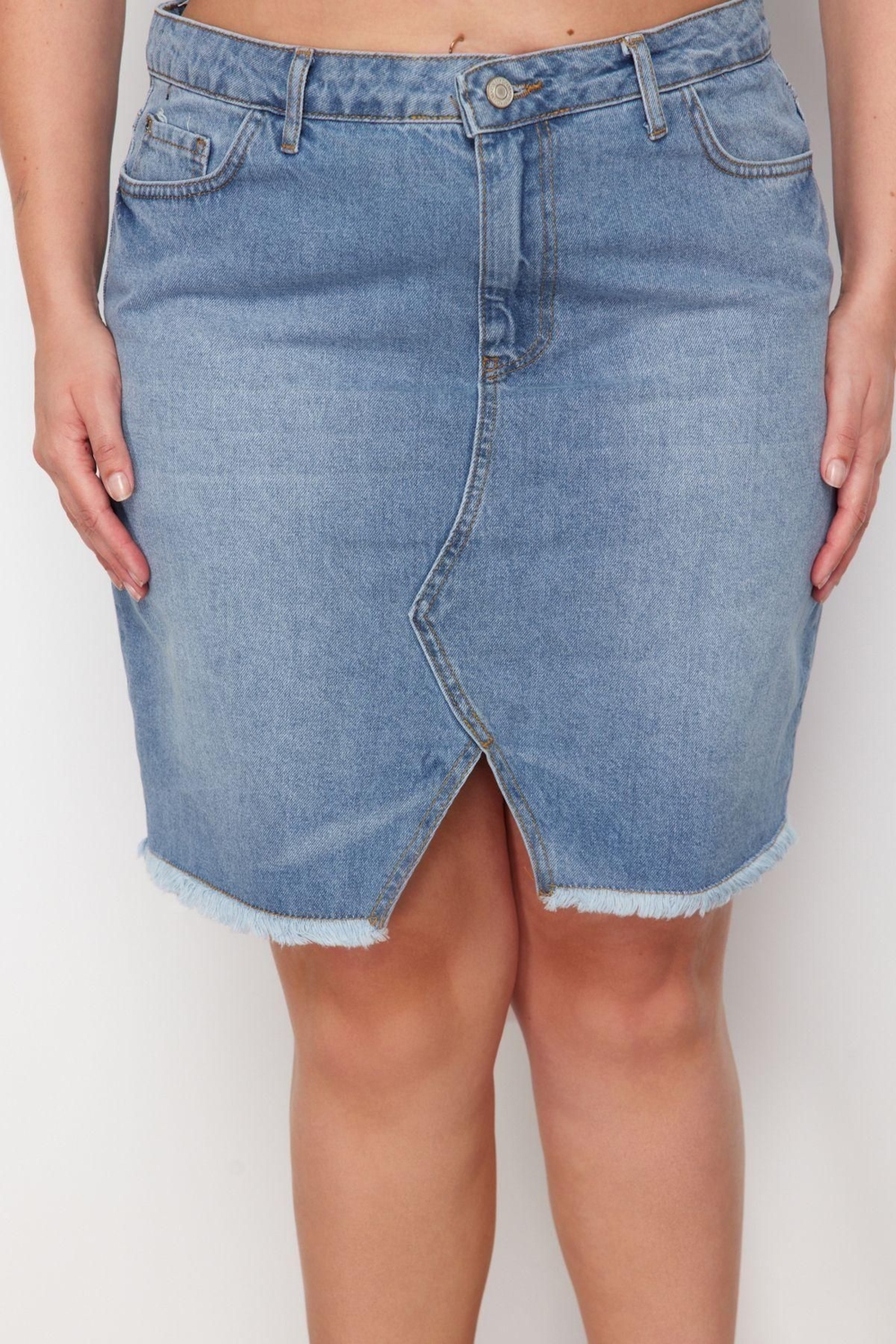 Moda Büyük Beden Regular Düz Desen Günlük Mini Boy Yüksek Bel Kalem Denim Etek