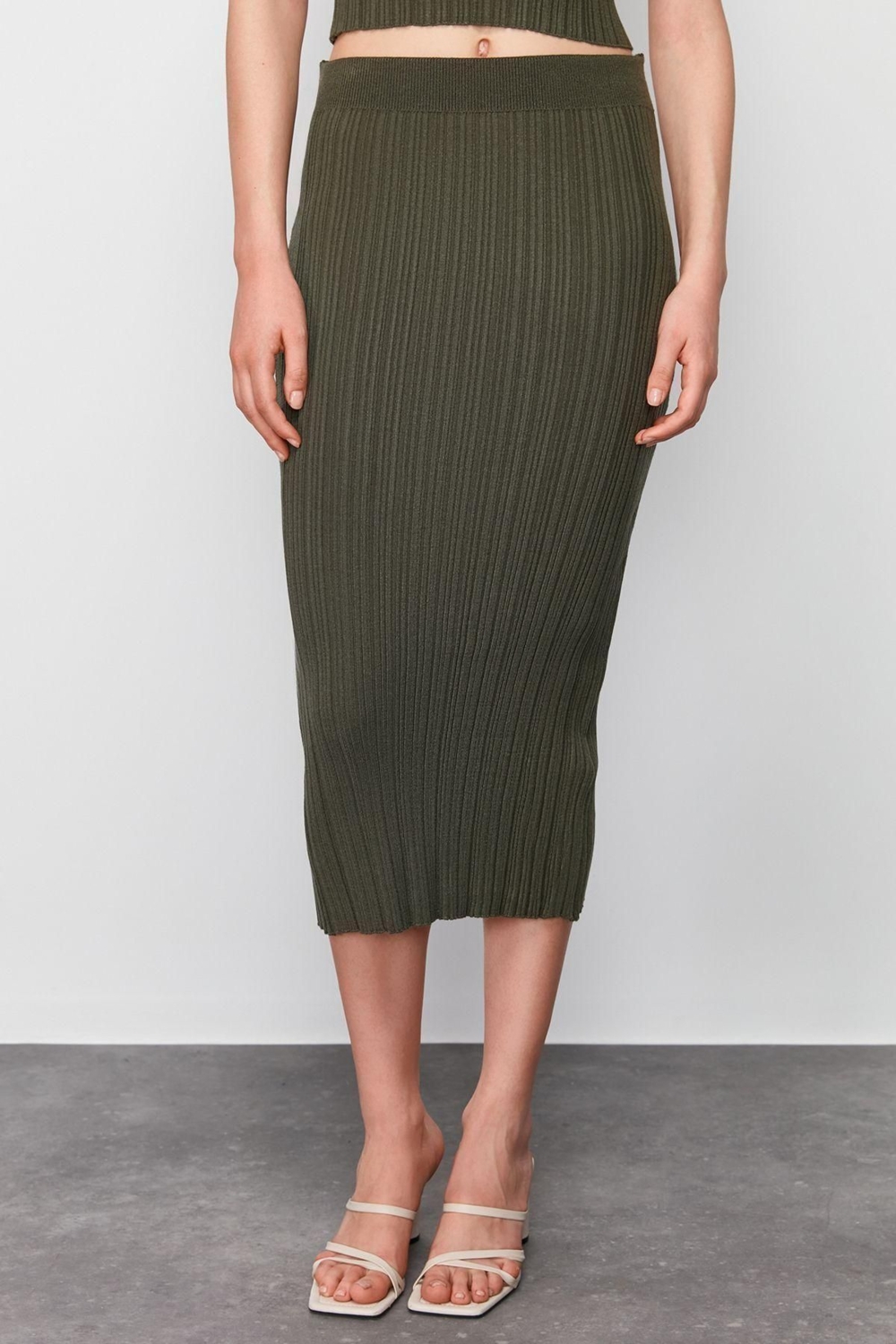 Moda Bodycon Düz Desen Günlük Midi Boy Triko Premium İplik Özel İplik Etek