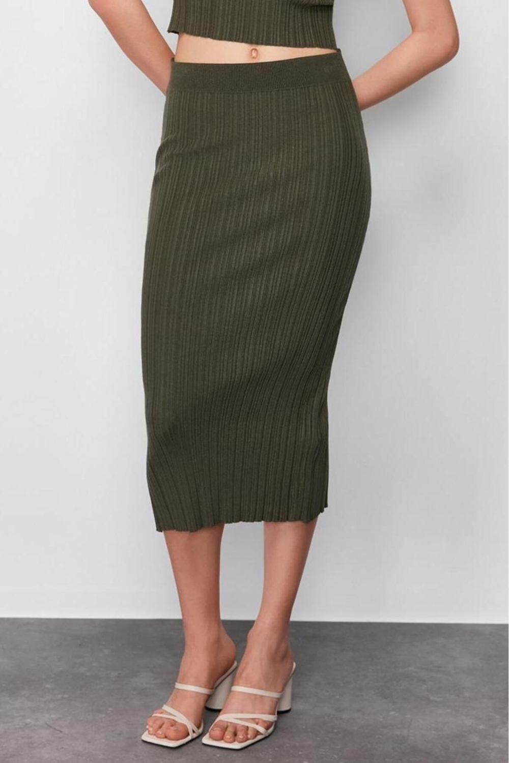 Moda Bodycon Düz Desen Günlük Midi Boy Triko Premium İplik Özel İplik Etek