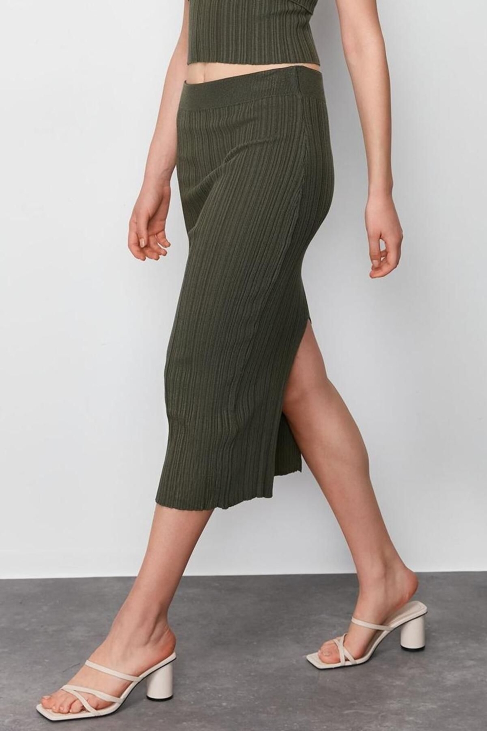 Moda Bodycon Düz Desen Günlük Midi Boy Triko Premium İplik Özel İplik Etek
