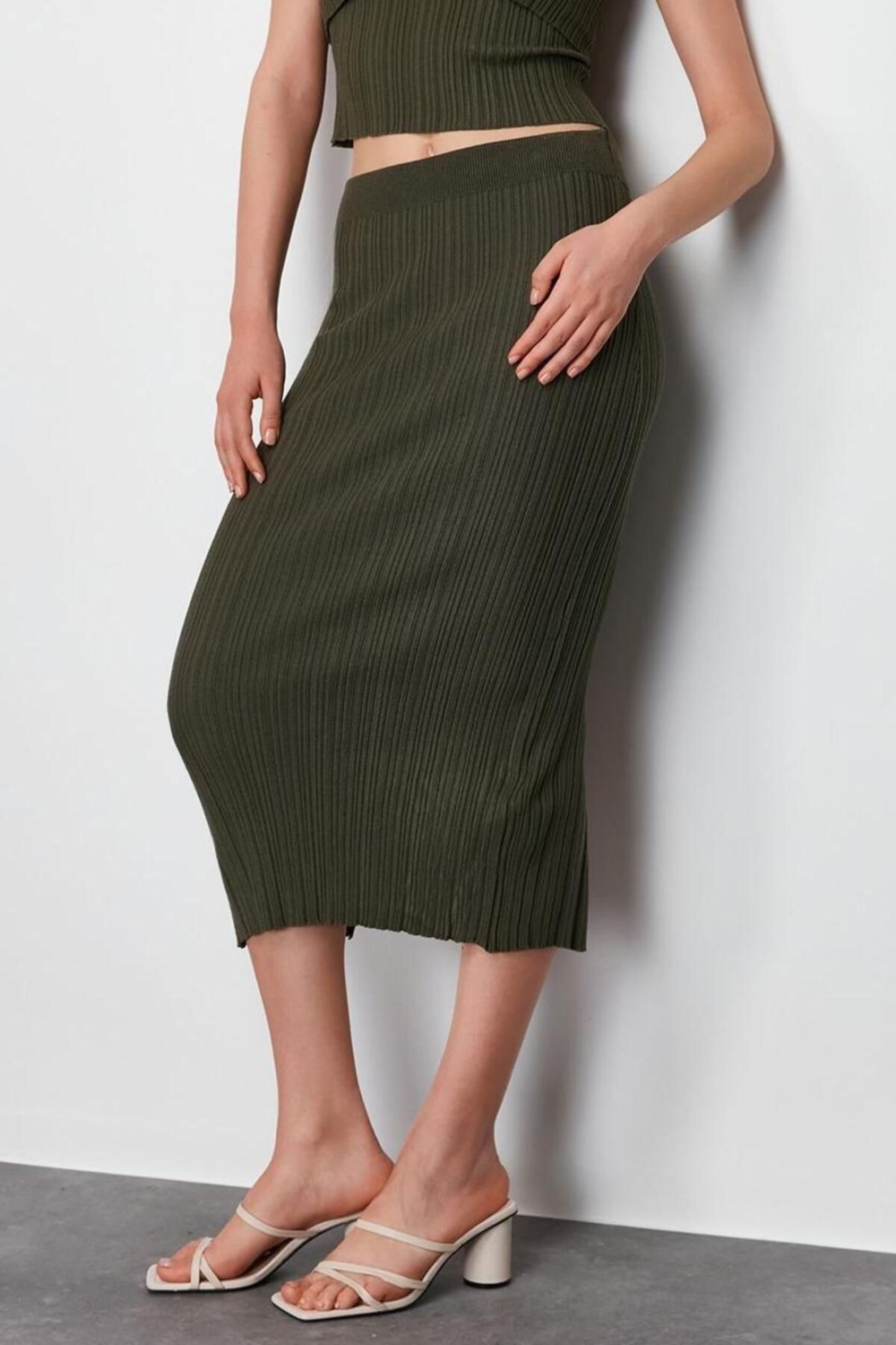 Moda Bodycon Düz Desen Günlük Midi Boy Triko Premium İplik Özel İplik Etek
