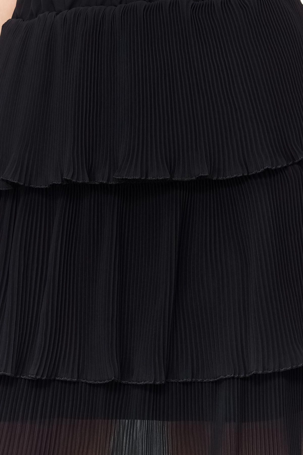 Moda Regular Düz Desen Günlük Mini Boy Piliseli Eteği Fırfırlı Şifon Mini Dokuma Etek
