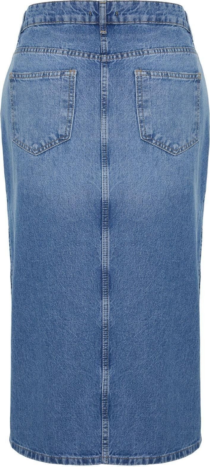 Moda Büyük Beden Regular Düz Desen Günlük Midi Boy Yırtmaçlı Denim Etek