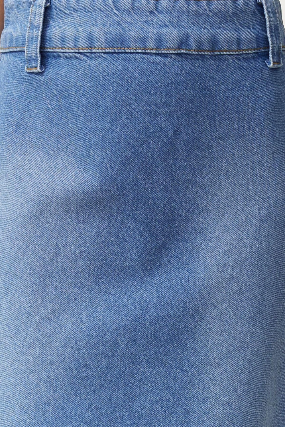 Moda Denim Düz Desen Günlük Midi Boy Yırtmaçlı Midi Denim Etek