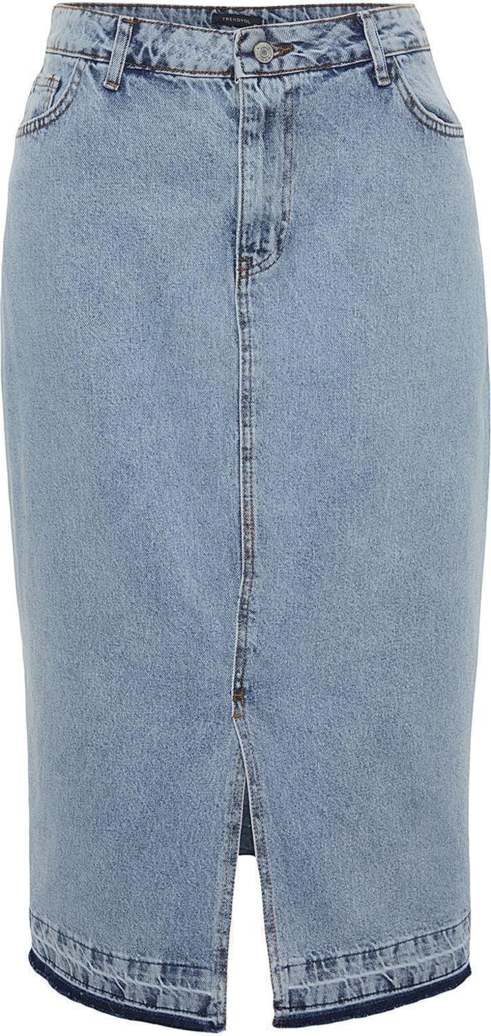 Moda Büyük Beden Regular Düz Desen Günlük Midi Boy Ön Yırtmaçlı Denim Etek